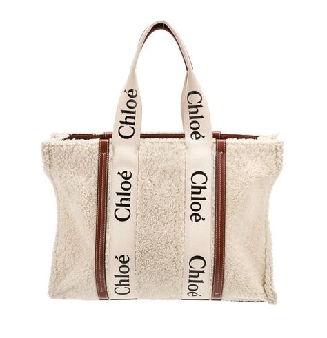 chloe woody shearling tote|chloe woody tote size comparison.